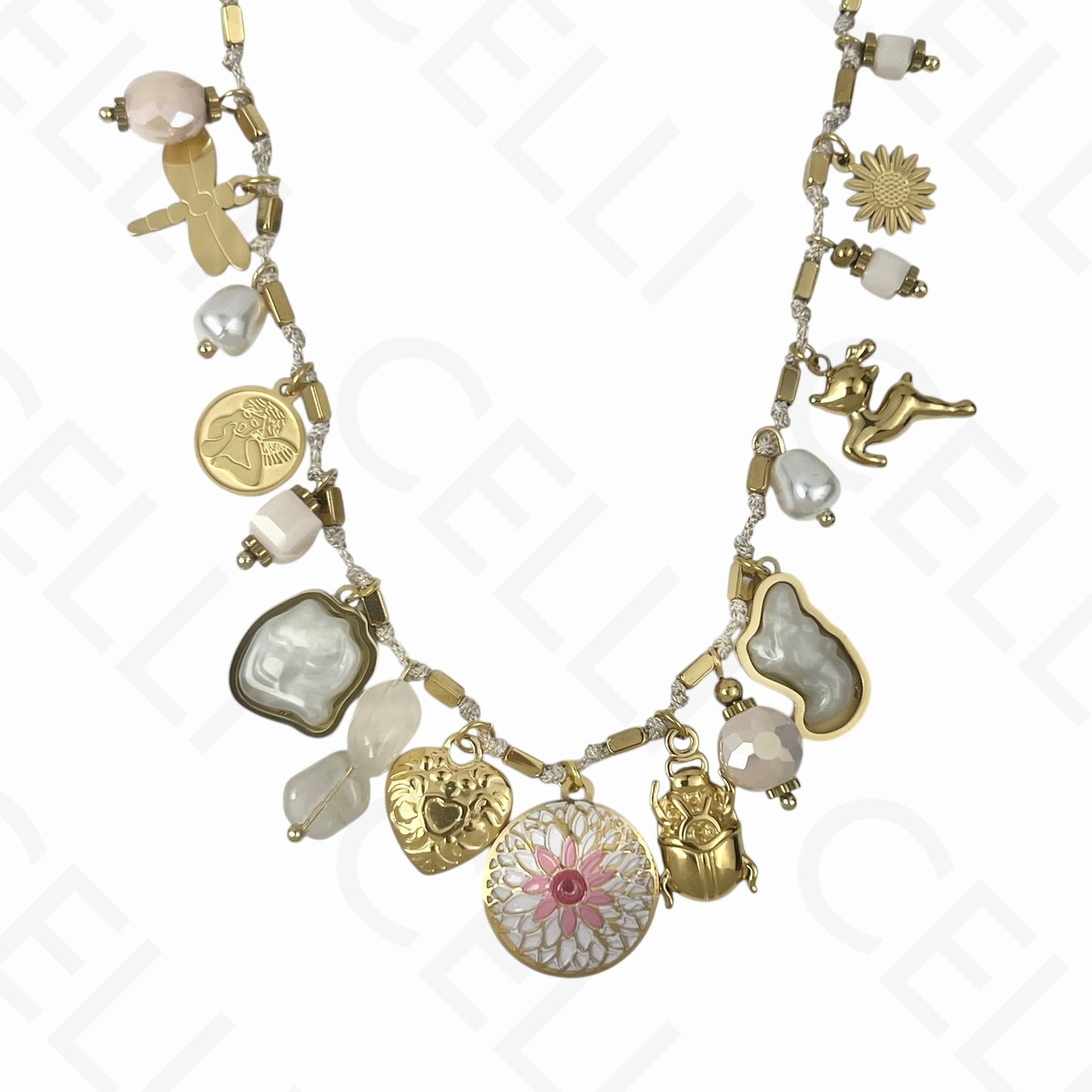 钢制项链 - 多吊坠，棉线