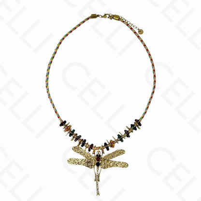 Steel necklace - dragonfly, cotton thread