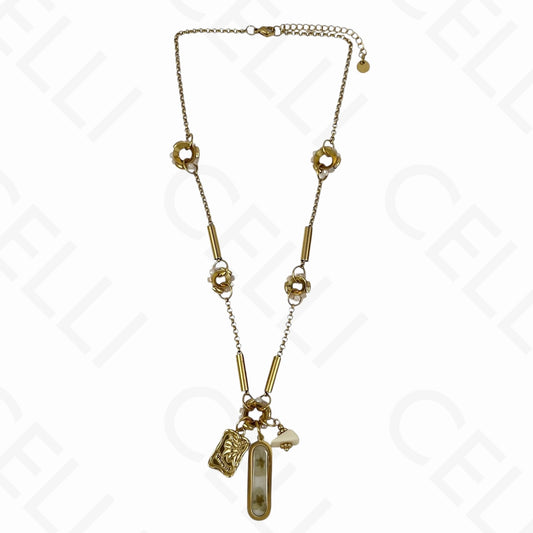 Collar de acero - múltiples colgantes, flor seca en resina (5 colores)