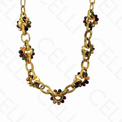 钢制项链 - 刻面水晶圈，平滑网状（4种颜色）