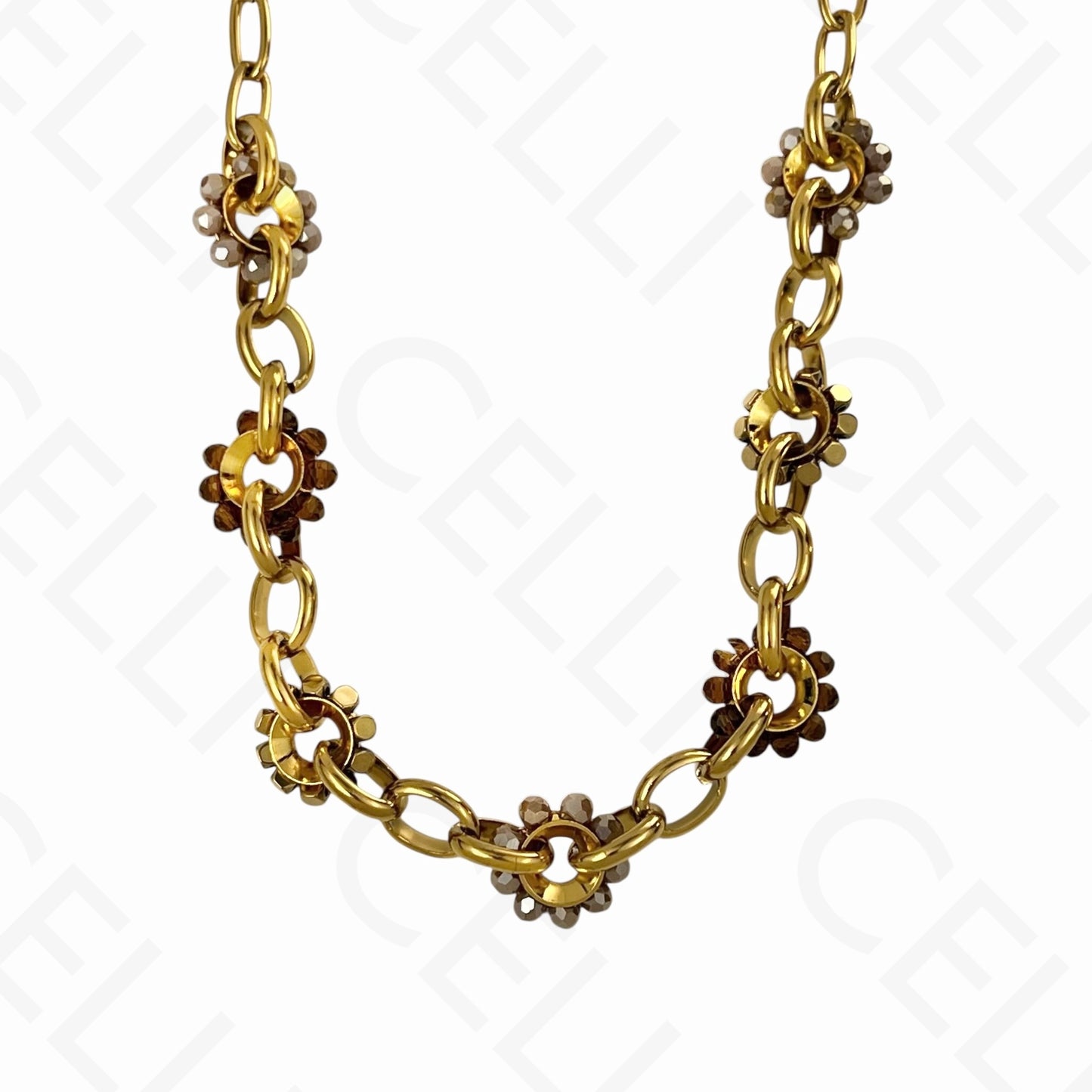 钢制项链 - 刻面水晶圈，平滑网状（4种颜色）