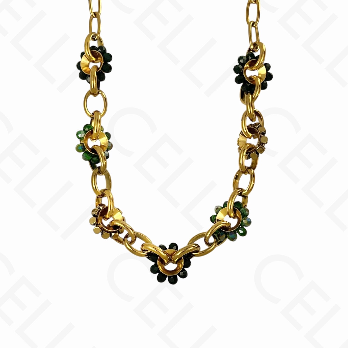 钢制项链 - 刻面水晶圈，平滑网状（4种颜色）