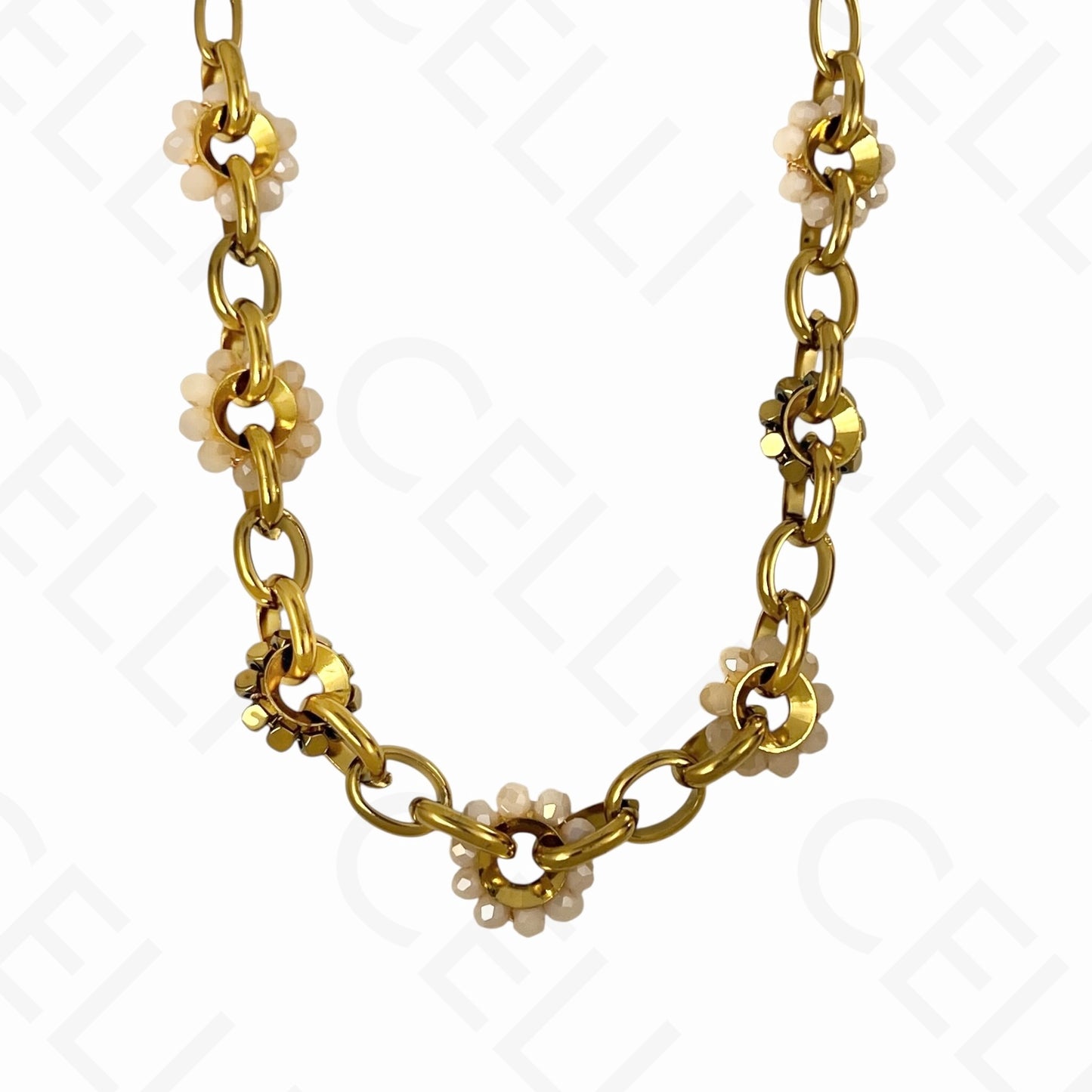 钢制项链 - 刻面水晶圈，平滑网状（4种颜色）