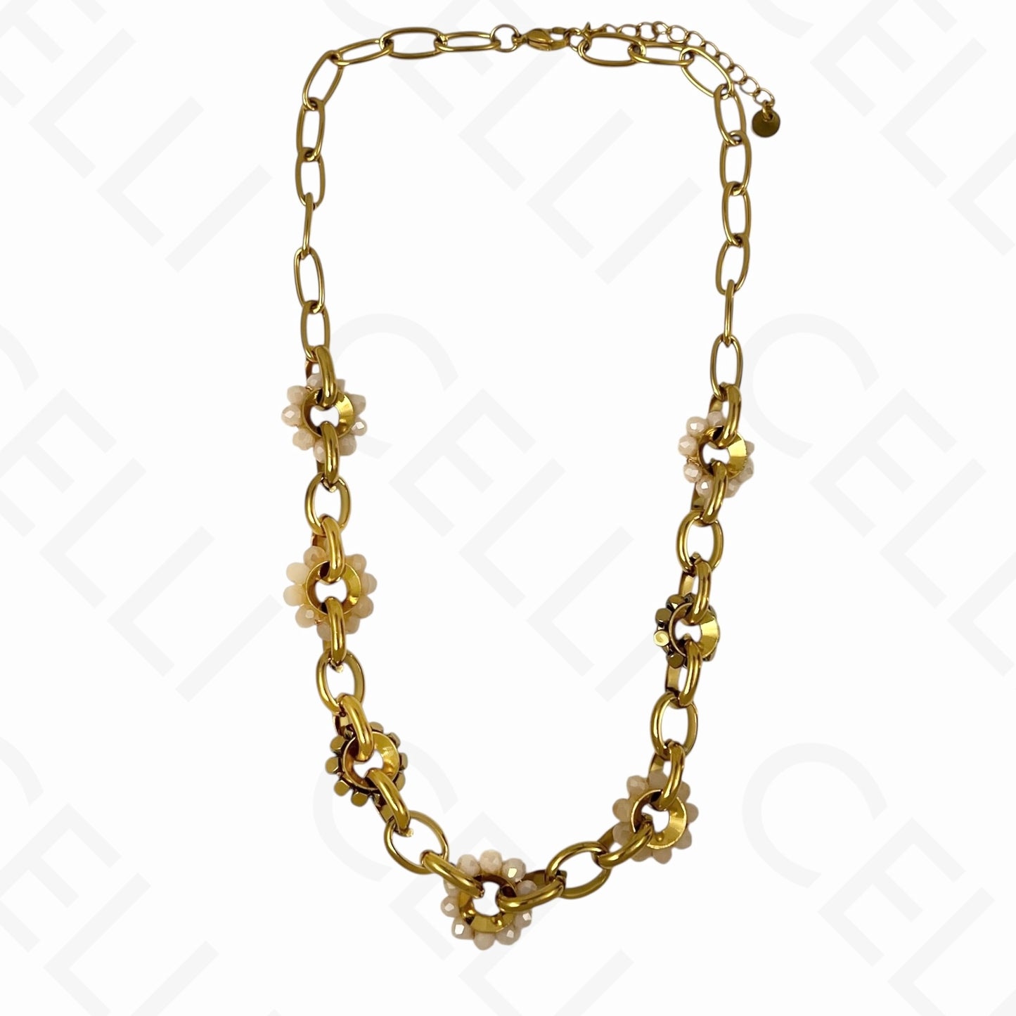 钢制项链 - 刻面水晶圈，平滑网状（4种颜色）