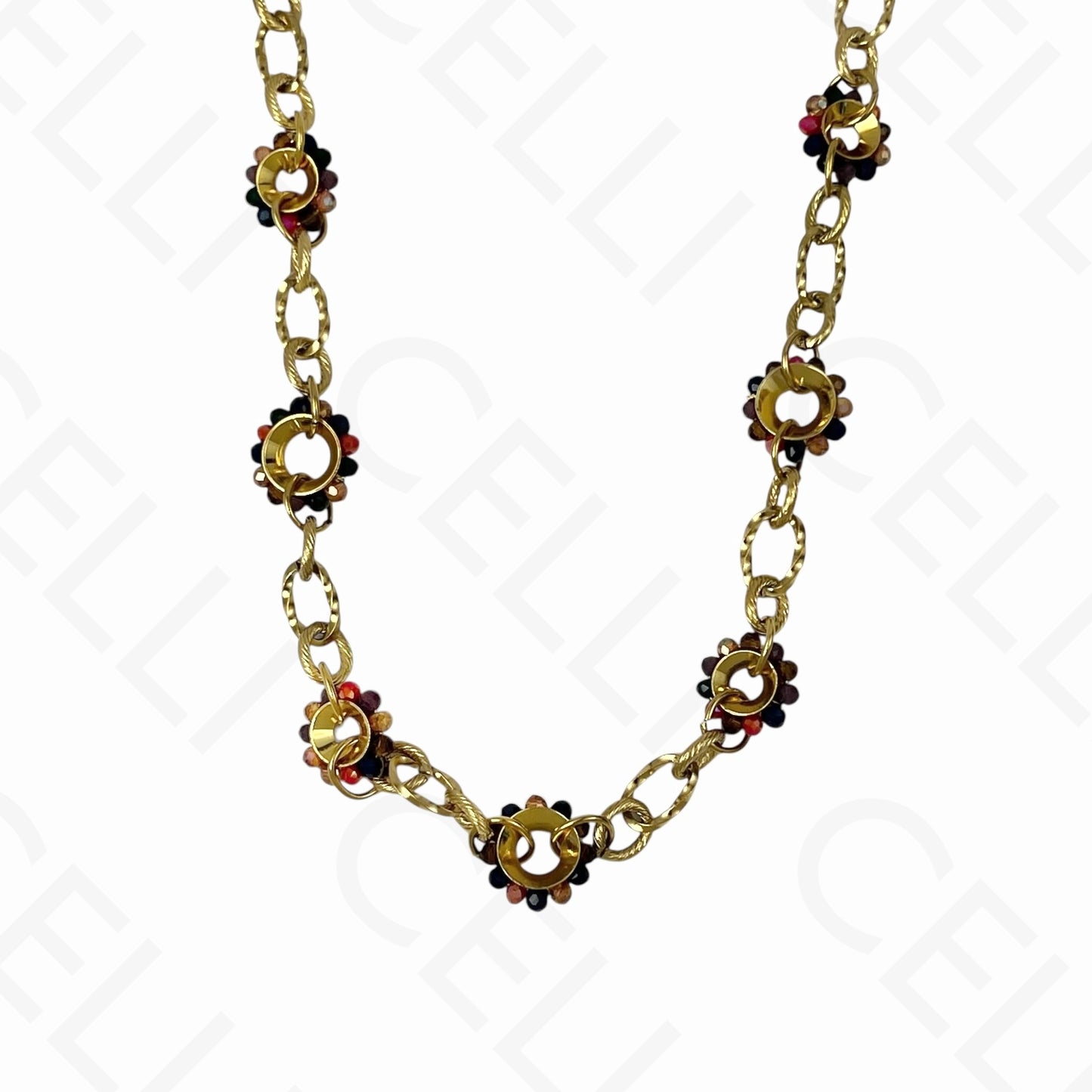 钢制项链 - 刻面水晶圈，平滑网状（4种颜色）