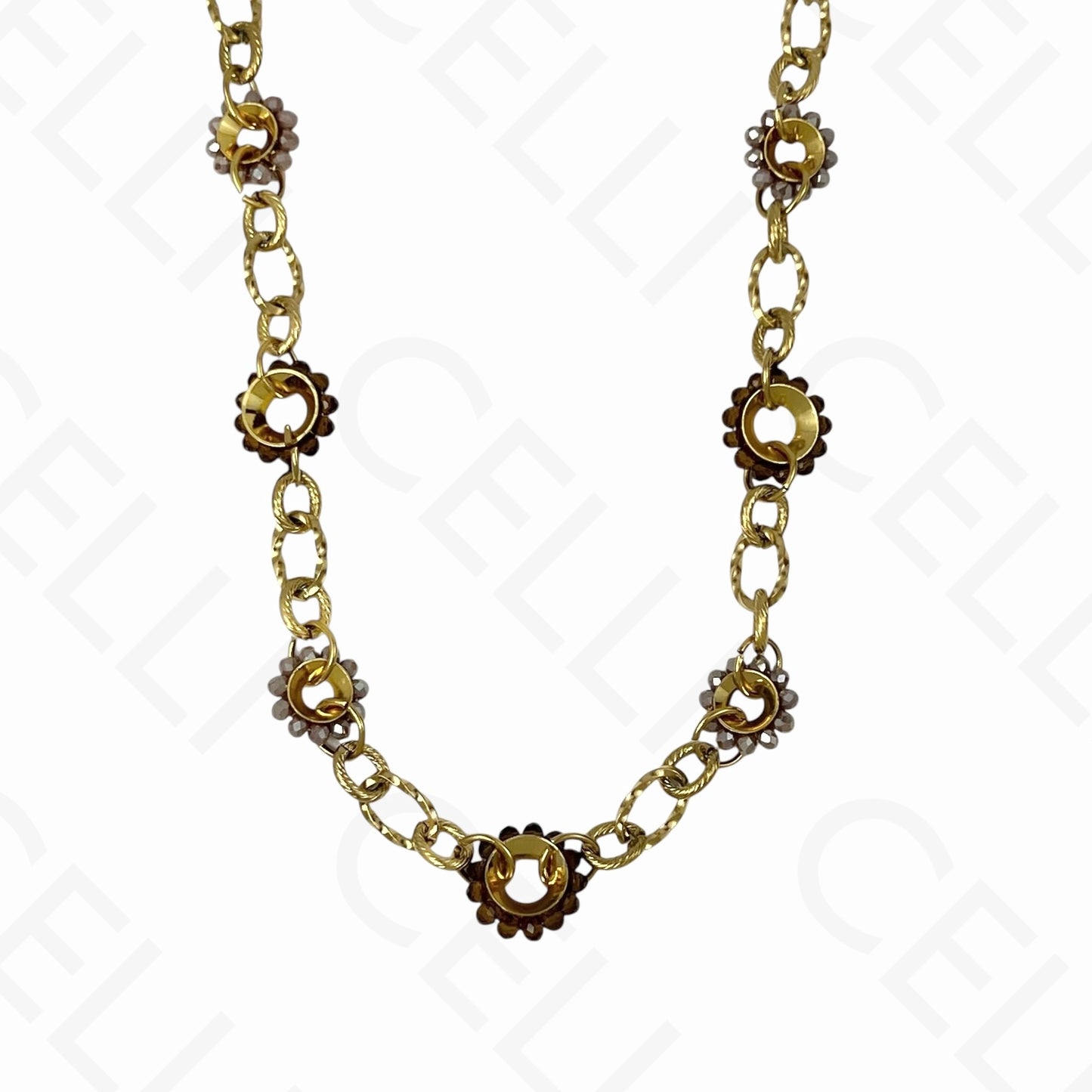 Collar de acero - círculos de cristales facetados, malla trabajada (4 colores)