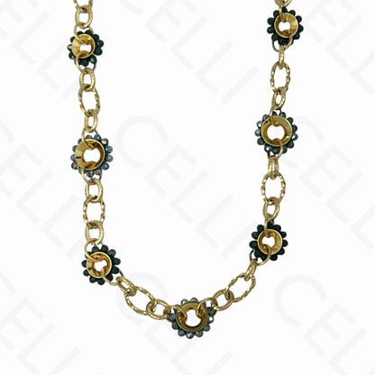 Collar de acero - círculos de cristales facetados, malla trabajada (4 colores)