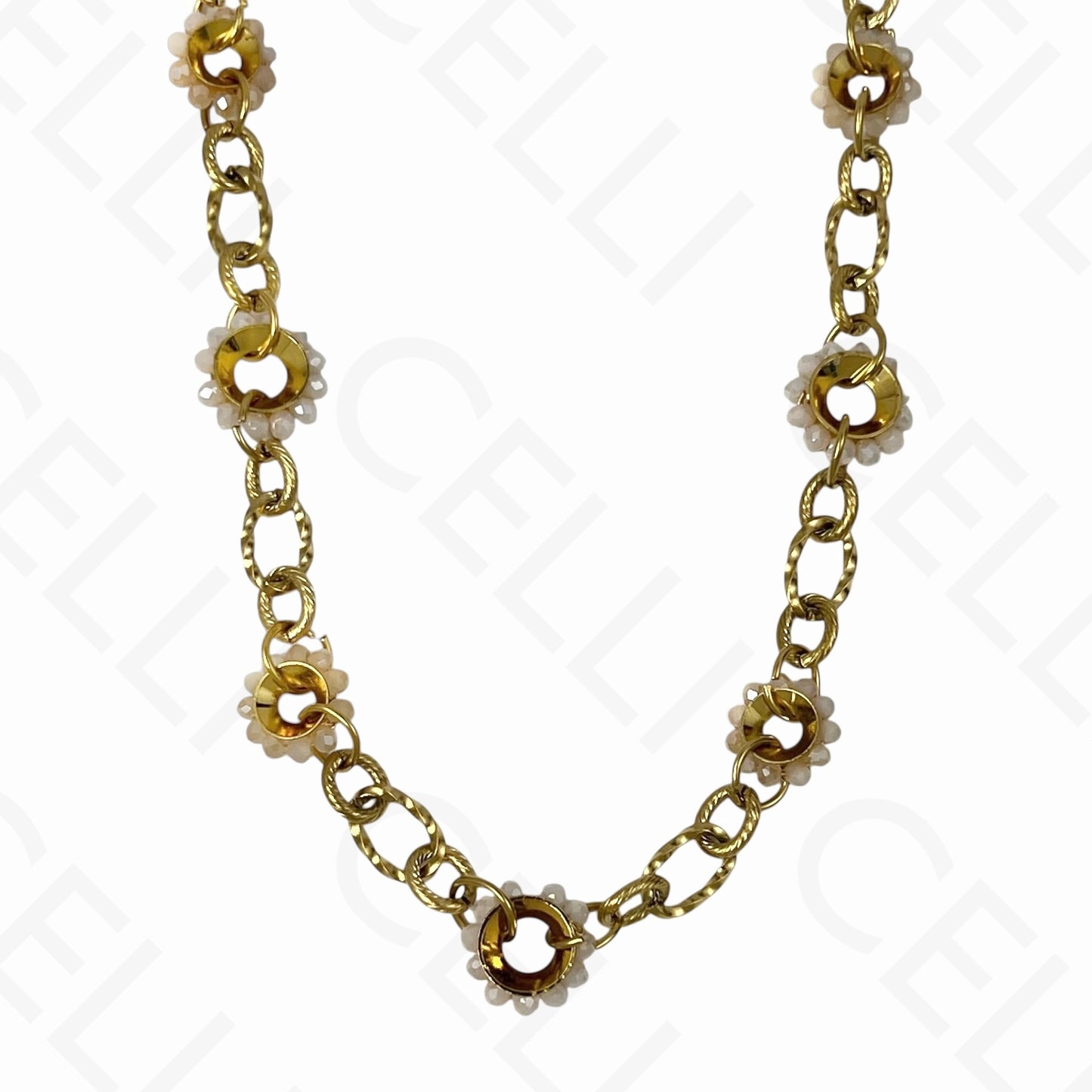 Collar de acero - círculos de cristales facetados, malla trabajada (4 colores)