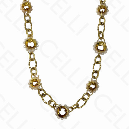 Collar de acero - círculos de cristales facetados, malla trabajada (4 colores)