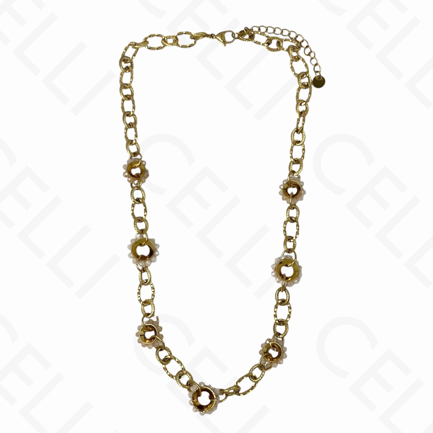 Collar de acero - círculos de cristales facetados, malla trabajada (4 colores)