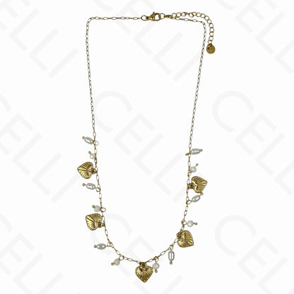 钢制项链 - 心形，刻面水晶，珍珠（4种颜色）