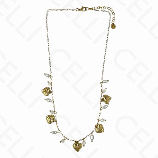 Collar de acero - corazones, cristales facetados, perlas (4 colores)