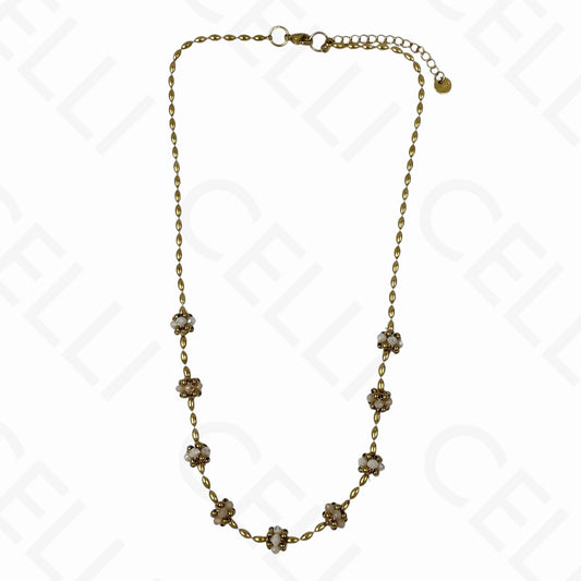 Collar de acero - bolas de cristales facetados (4 colores)