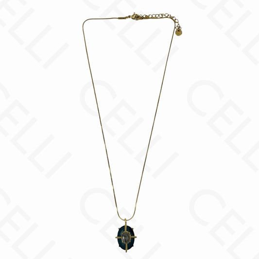 Collar de acero - colgante de piedra natural