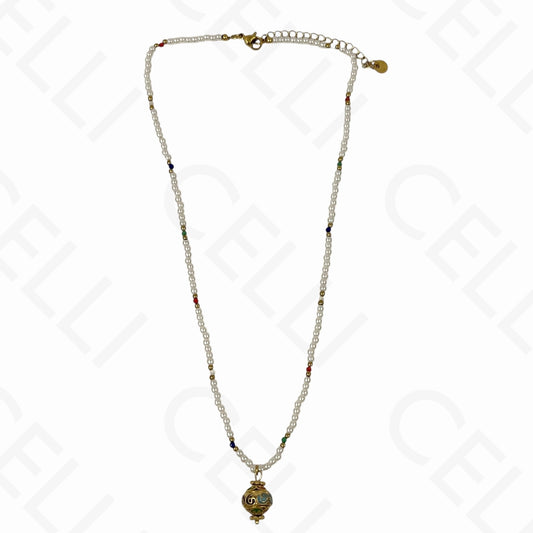 Collar de acero - piedras naturales y perlas, colgante