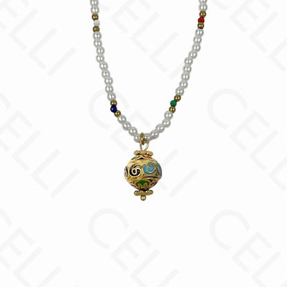 Collar de acero - piedras naturales y perlas, colgante