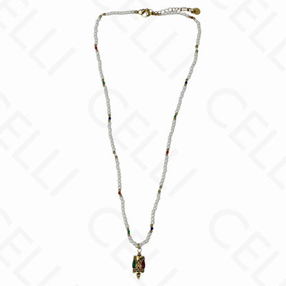 Steel necklace - natural stones and pearls, pendant