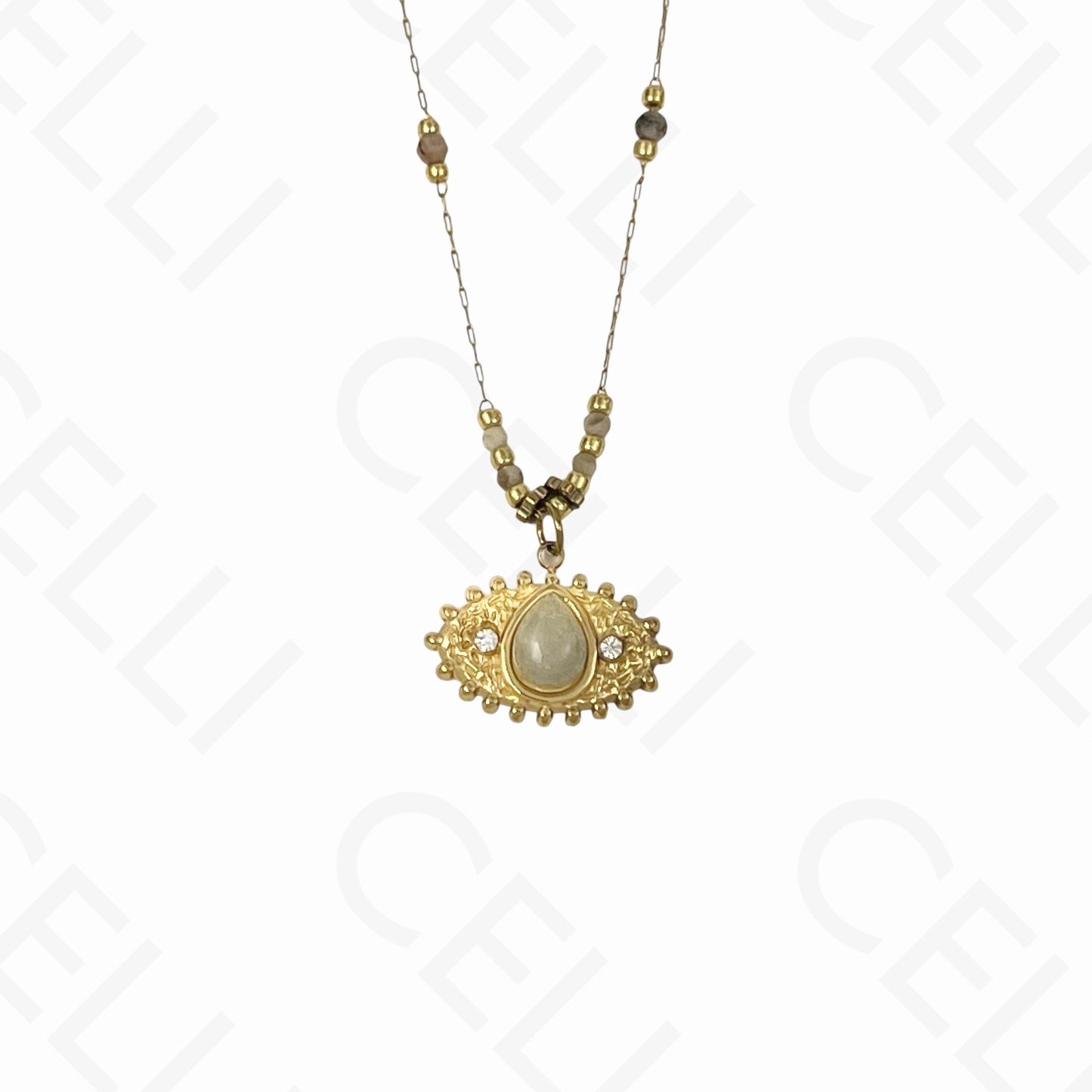 Steel necklace - eye with natural stones (10 colors)