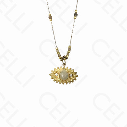 Steel necklace - eye with natural stones (10 colors)