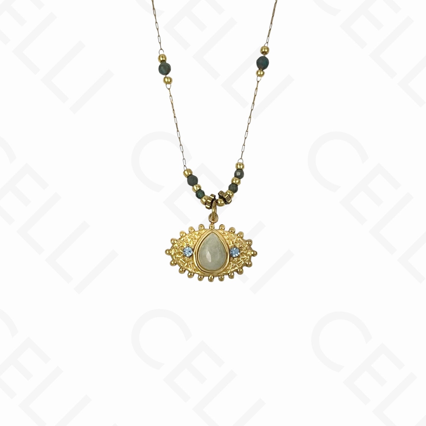 Steel necklace - eye with natural stones (10 colors)