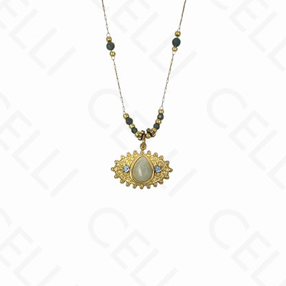 Steel necklace - eye with natural stones (10 colors)