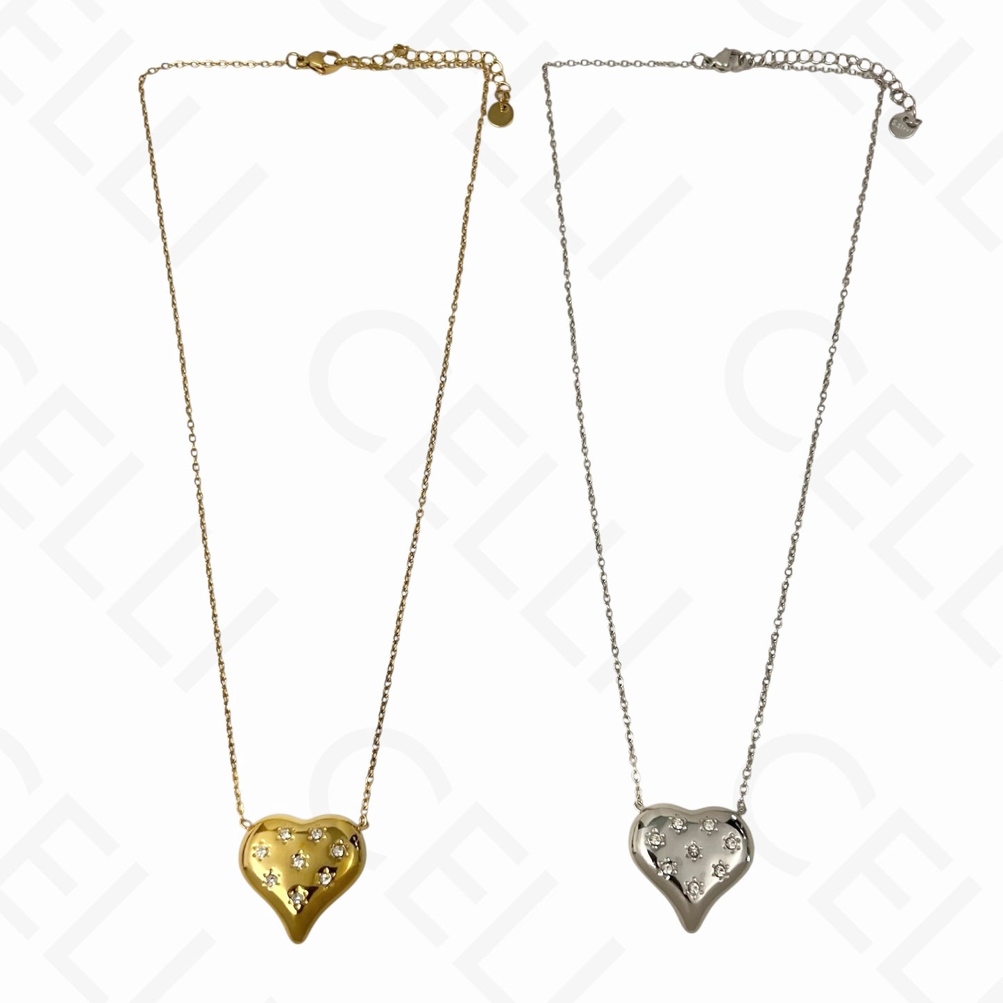 Steel necklace - heart with brilliants