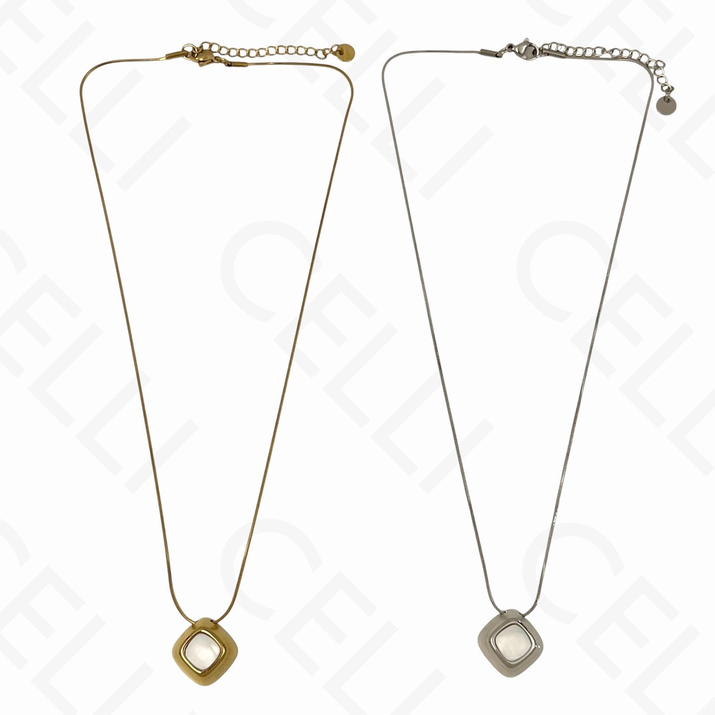 Collar de acero - cuadrado con nácar