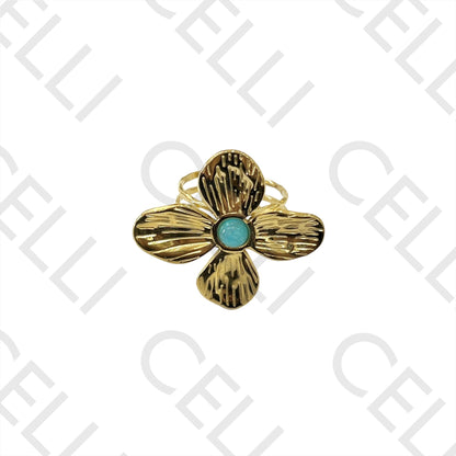 Steel Ring - flower with natural stone