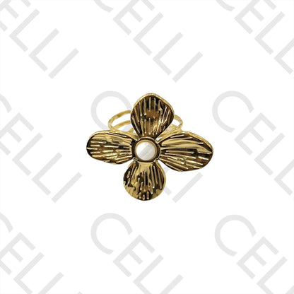 Steel Ring - flower with natural stone