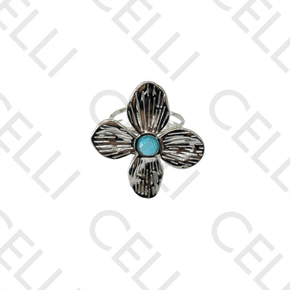 Steel Ring - flower with natural stone