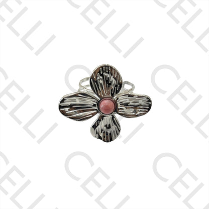Steel Ring - flower with natural stone