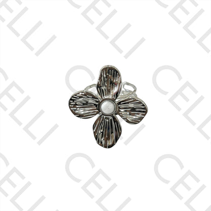 Steel Ring - flower with natural stone