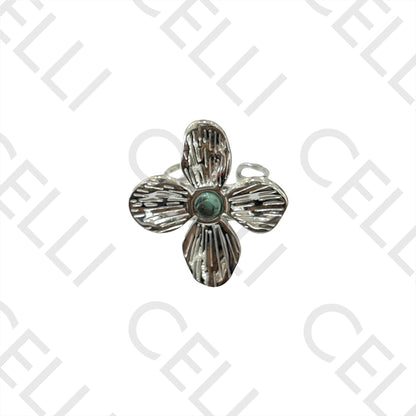 Steel Ring - flower with natural stone