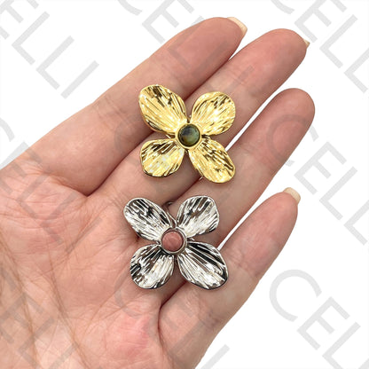 Steel Ring - flower with natural stone