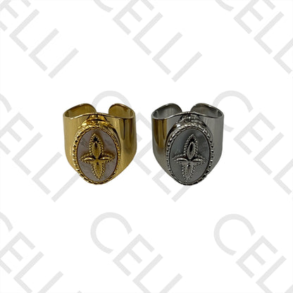 Steel Ring - Oval Mother-of-Pearl with Star