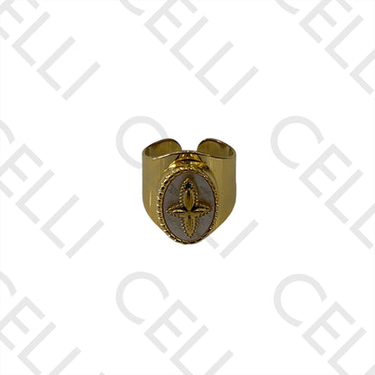 Steel Ring - Oval Mother-of-Pearl with Star