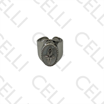 Steel Ring - Oval Mother-of-Pearl with Star