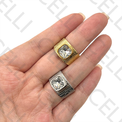 Anel de Aço - Brilhante rectangular