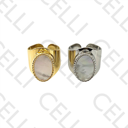 Steel Ring - Oval Mother-of-Pearl