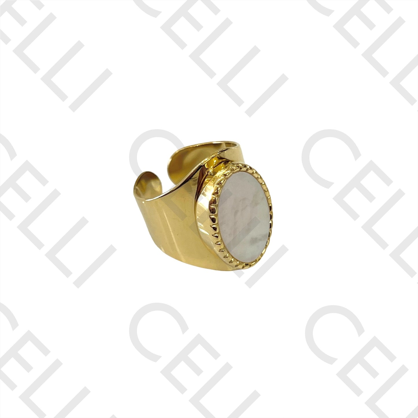 Steel Ring - Oval Mother-of-Pearl
