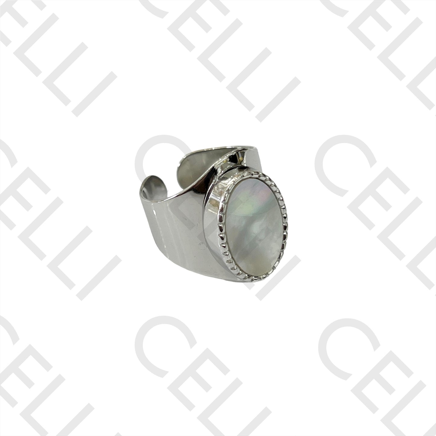 Steel Ring - Oval Mother-of-Pearl