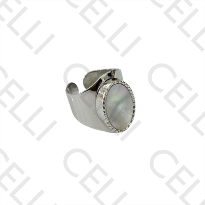 Steel Ring - Oval Mother-of-Pearl