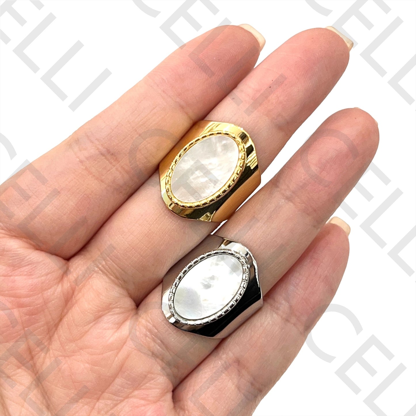 Steel Ring - Oval Mother-of-Pearl