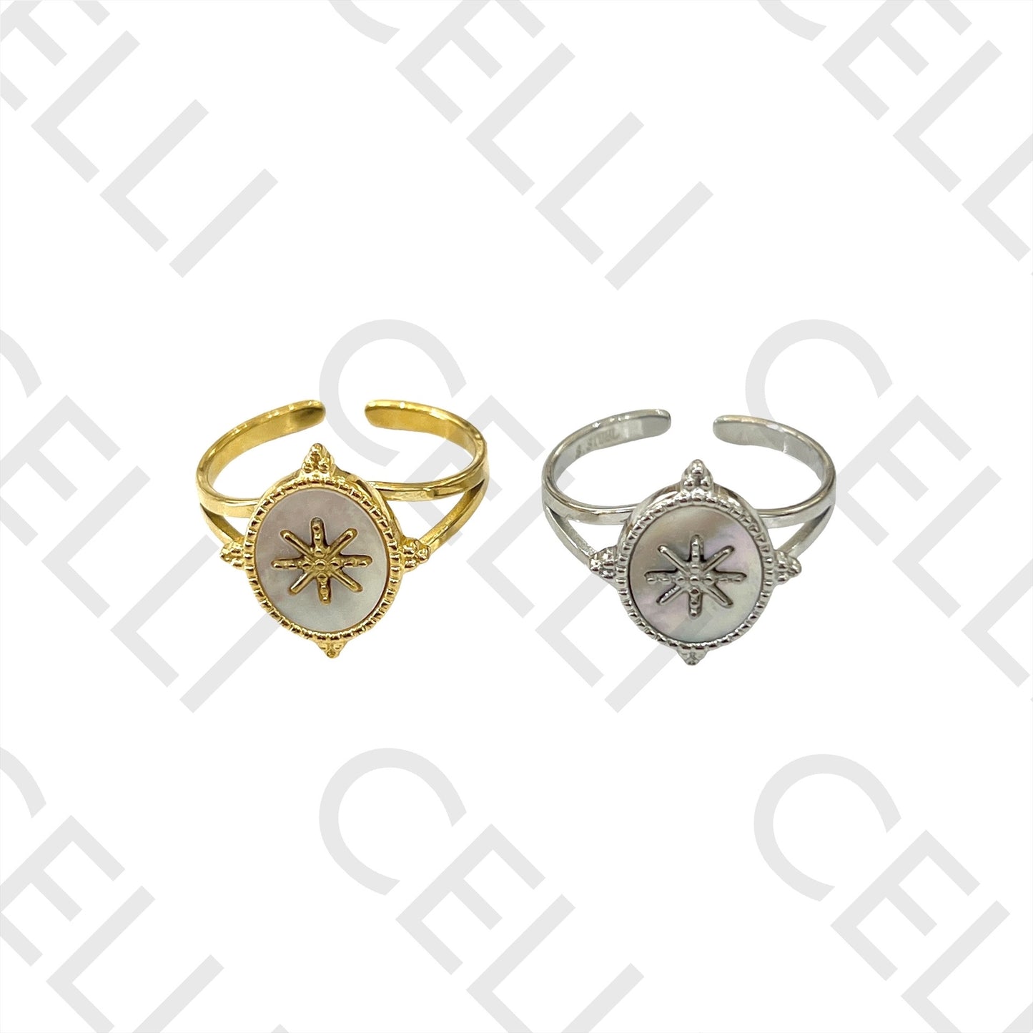 Steel Ring - Mother-of-Pearl and Star