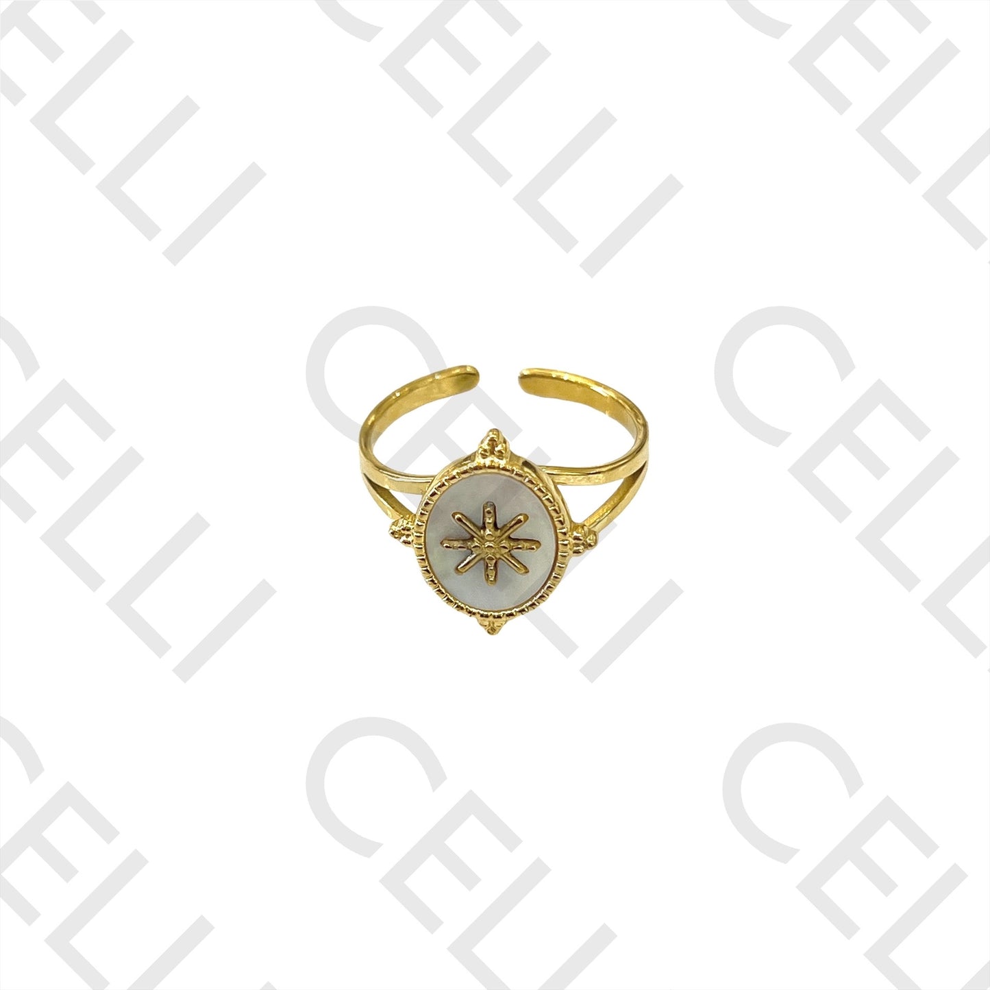Steel Ring - Mother-of-Pearl and Star