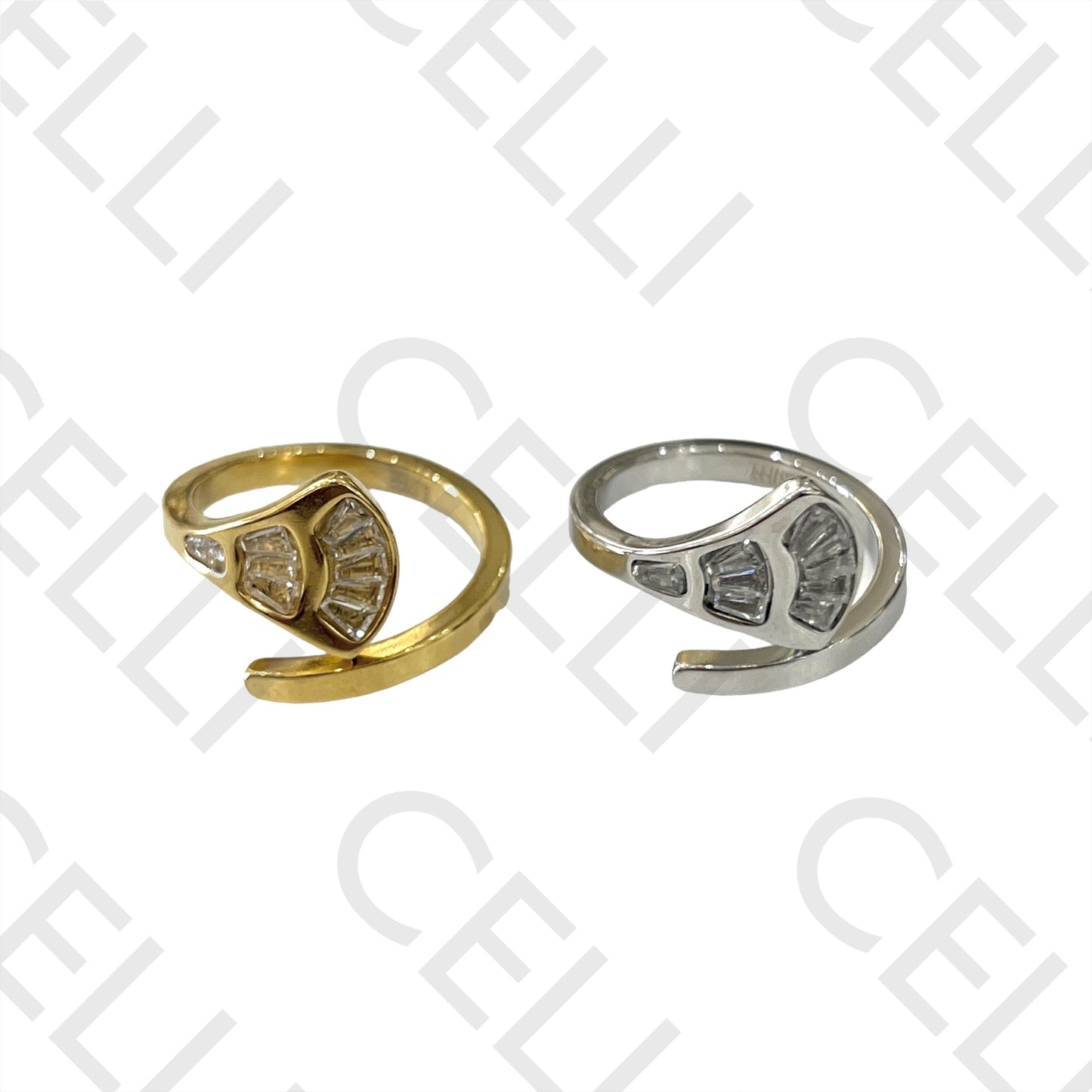 Steel Ring - shell with diamonds