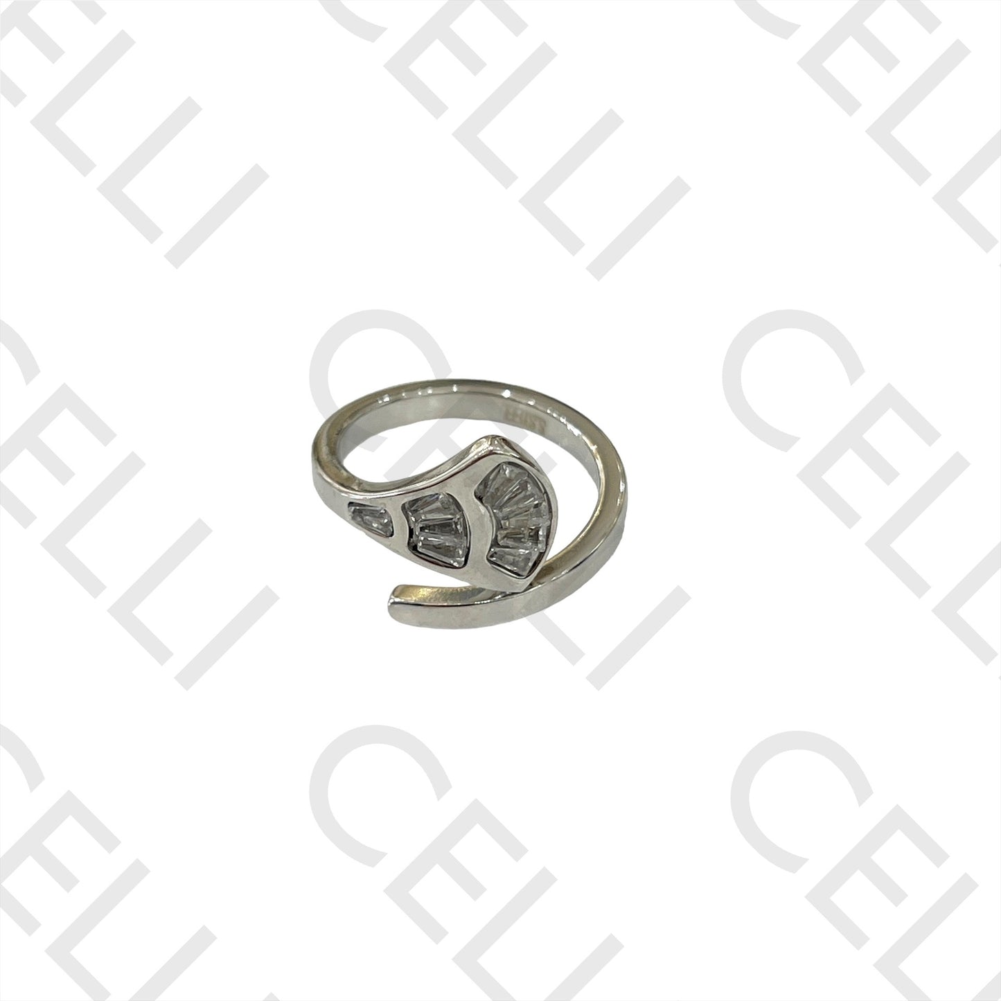 Steel Ring - shell with diamonds