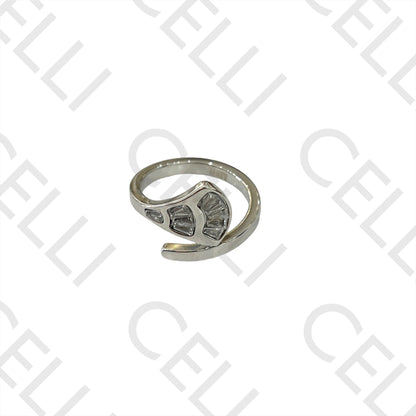 Steel Ring - shell with diamonds