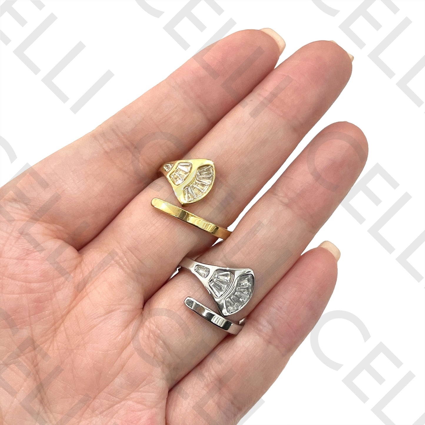 Steel Ring - shell with diamonds