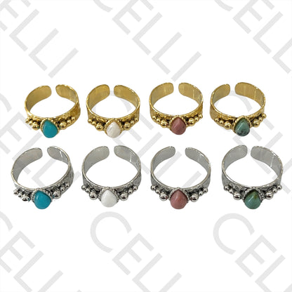 Steel Ring - with natural stone drop